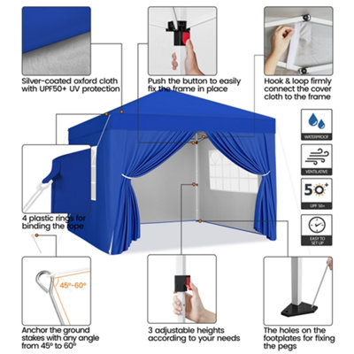 Yaheetech 3mx3m Blue Fabric Pop Up Canopy Tent w/ Sidewalls - 4
