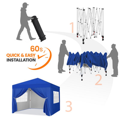 Yaheetech 3mx3m Blue Fabric Pop Up Canopy Tent w/ Sidewalls - 6