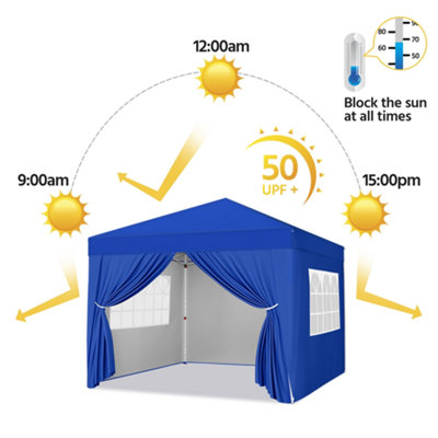 Yaheetech 3mx3m Blue Fabric Pop Up Canopy Tent w/ Sidewalls - 7