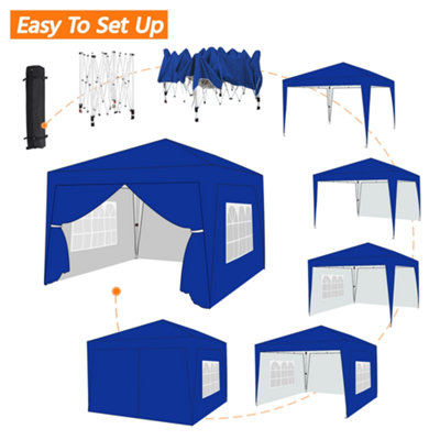 Yaheetech 3mx3m Blue Fabric Pop Up Canopy Tent w/ Sidewalls - 9