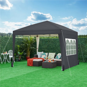 Yaheetech 3mx3m Dark Grey Fabric Pop Up Canopy Tent w/ Sidewalls