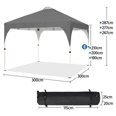 Yaheetech 3mx3m Dark Grey Portable Fabric Pop Up Canopy Tent