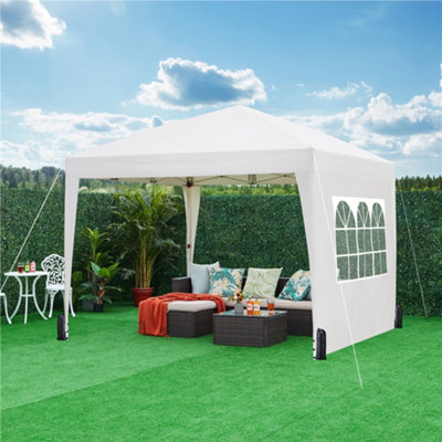 Yaheetech 3mx3m White Fabric Pop Up Canopy Tent w/ Sidewalls
