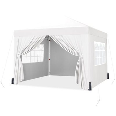 Yaheetech 3mx3m White Fabric Pop Up Canopy Tent w/ Sidewalls