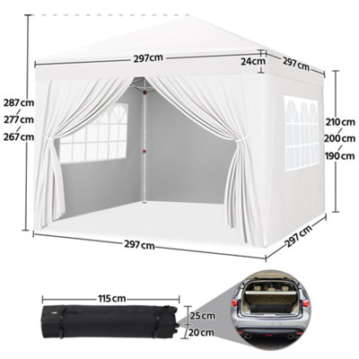 Yaheetech 3mx3m White Fabric Pop Up Canopy Tent w/ Sidewalls - 3