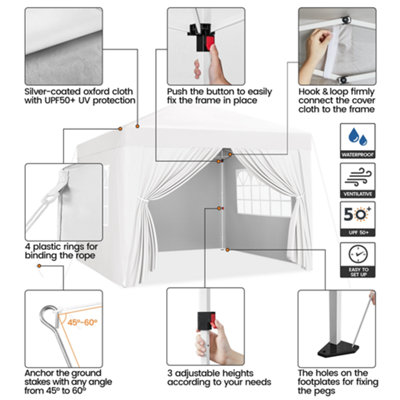 Yaheetech 3mx3m White Fabric Pop Up Canopy Tent w/ Sidewalls - 4