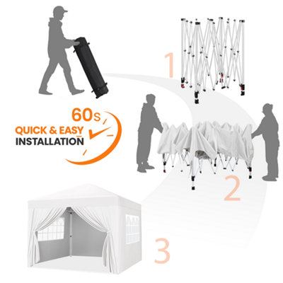 Yaheetech 3mx3m White Fabric Pop Up Canopy Tent w/ Sidewalls - 6