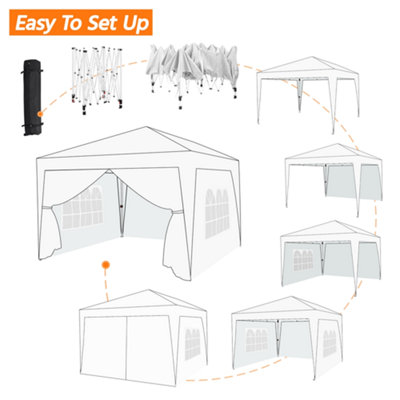 Yaheetech 3mx3m White Fabric Pop Up Canopy Tent w/ Sidewalls - 9