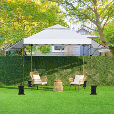 Yaheetech 3mx5m White Fabric Pop Up Canopy Tent w Side Awnings