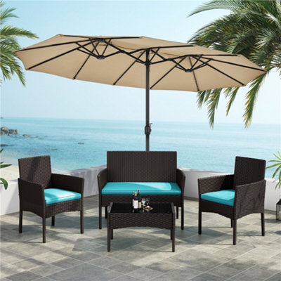 Yaheetech 4-Piece Outdoor PE Rattan Reception Set with Loveseat, Chairs ...