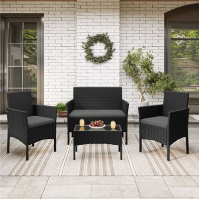 Yaheetech 4-Piece Patio Conversation Set with Rattan Table Loveseat and ...