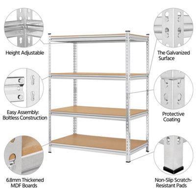 Yaheetech 4 Tier Adjustable Storage Shelf Rack Silver - 150cm Tall