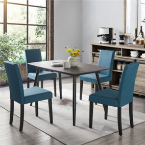Yaheetech 4pcs Blue Fabric Upholstered Dining Chairs with Solid Wood Legs