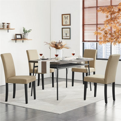 Yaheetech 4pcs Khaki Fabric Upholstered Dining Chairs with Solid Wood Legs