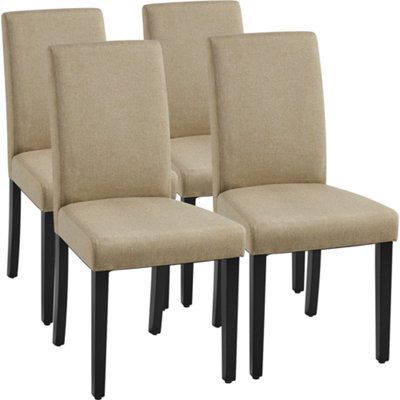 Yaheetech 4pcs Khaki Fabric Upholstered Dining Chairs with Solid Wood Legs