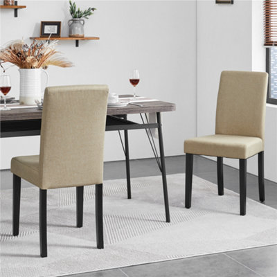 Yaheetech 4pcs Khaki Fabric Upholstered Dining Chairs with Solid Wood Legs