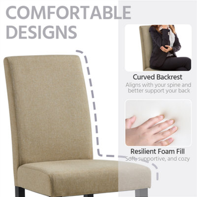 Yaheetech 4pcs Khaki Fabric Upholstered Dining Chairs with Solid Wood Legs