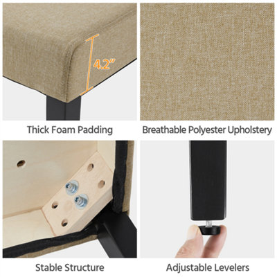 Yaheetech 4pcs Khaki Fabric Upholstered Dining Chairs with Solid Wood Legs