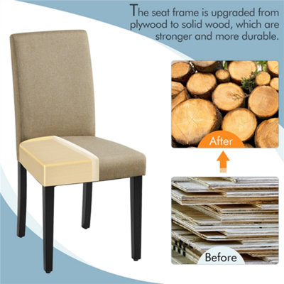 Yaheetech 4pcs Khaki Fabric Upholstered Dining Chairs with Solid Wood Legs