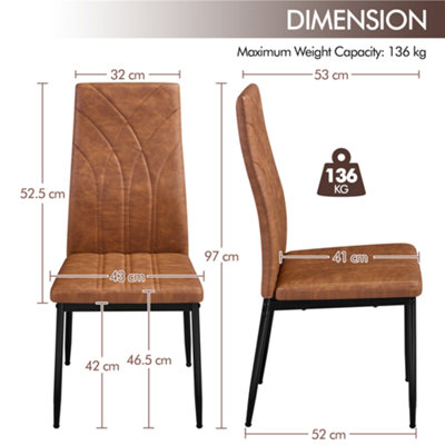 Yaheetech 4PCS Retro Brown Upholstered Faux Leather Dining Chairs with Petal Accented High Backrest