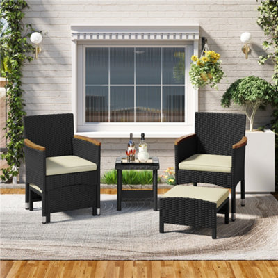 Yaheetech 5 Piece Black/Beige Outdoor Patio Conversation Set with Ottomans and Coffee Table