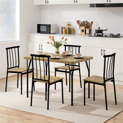 Yaheetech 5-Piece Rectangular Dining Set for 4 with Metal Frame Brown
