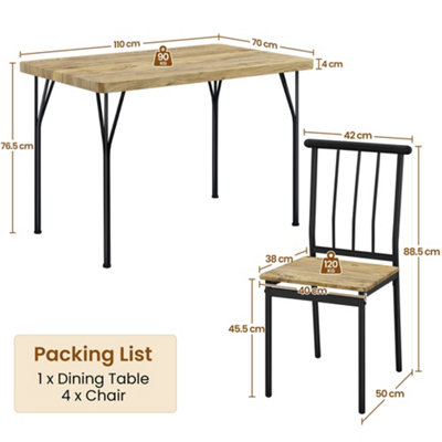 Yaheetech 5-Piece Rectangular Dining Set for 4 with Metal Frame Brown