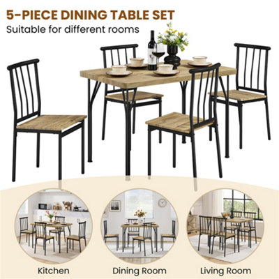 Yaheetech 5-Piece Rectangular Dining Set for 4 with Metal Frame Brown
