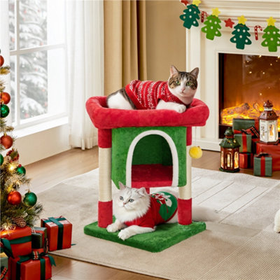 Yaheetech 59 cm Height 2-Level Cat Tree with Condo and Scratching Posts ...