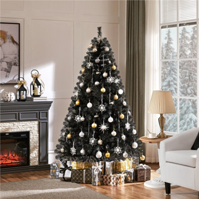 Yaheetech 6ft Hinged Fir Holiday Artificial Christmas Tree with Stand Black