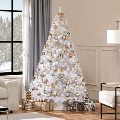 Yaheetech 6ft Hinged Fir Holiday Artificial Christmas Tree with Stand White