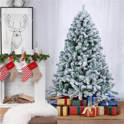 Yaheetech 6ft Snowy Flocked Artificial Christmas Tree with Foldable Stand Green