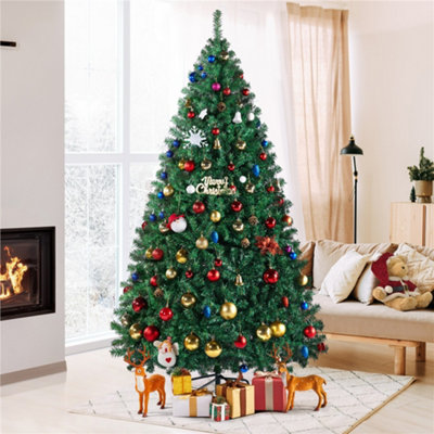 Yaheetech 7ft Green Hinged Spruce Artificial Christmas Tree with 1446 Tips and Foldable Stand