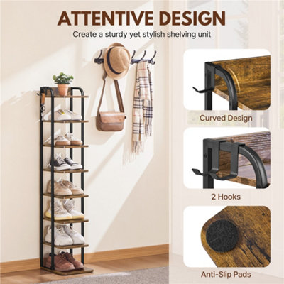 Yaheetech 8-Tier Rustic Shoe Rack Slim Shoe Organizer for Corner ...
