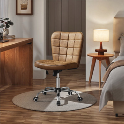 Yaheetech Adjustable Armless Desk Chair with Chrome-finish Metal Base - Retro Brown