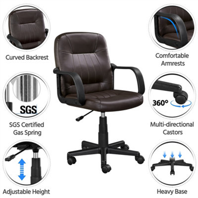 Yaheetech Adjustable Faux Leather Office Chair with wheels and Armrests - Brown