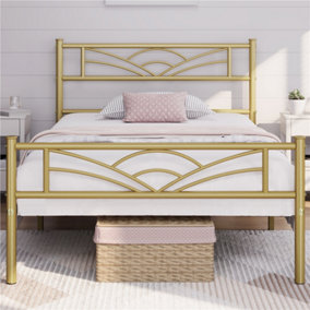 Yaheetech Antique Gold 3ft Single Metal Bed Frame with Cloud-inspired Design Headboard and Footboard