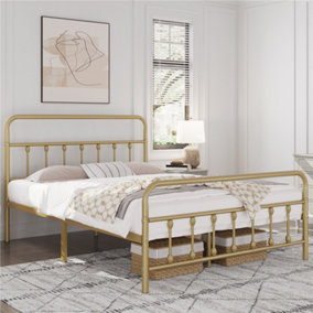 Yaheetech Antique Gold 4ft6 Double Classic Iron Bed Frame with High Headboard and Footboard