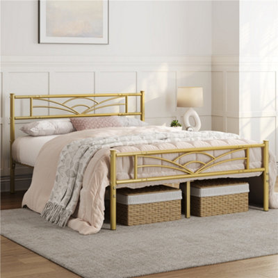Yaheetech Antique Gold 4ft6 Double Metal Bed Frame with Cloud-inspired ...