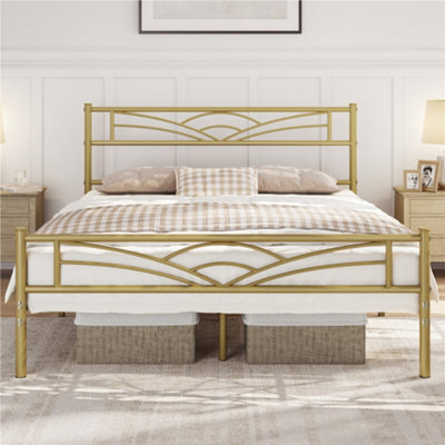 Yaheetech Antique Gold 4ft6 Double Metal Bed Frame with Cloud-inspired Design Headboard and Footboard