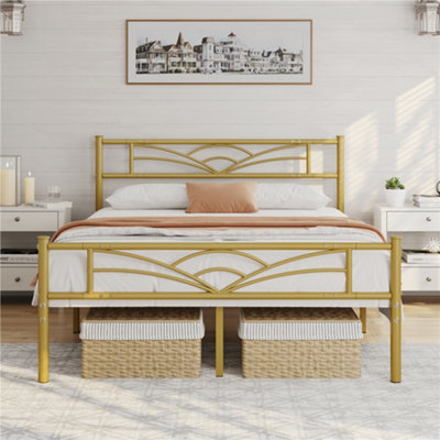 Yaheetech Antique Gold 4ft6 Double Metal Bed Frame with Cloud
