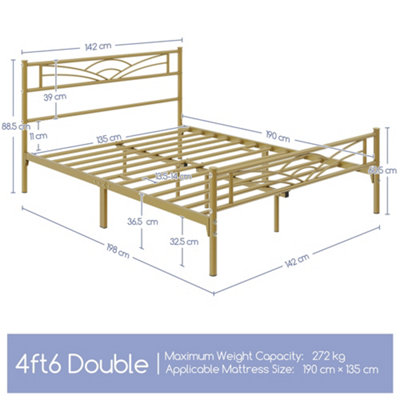 Yaheetech Antique Gold 4ft6 Double Metal Bed Frame with Cloud-inspired Design Headboard and Footboard
