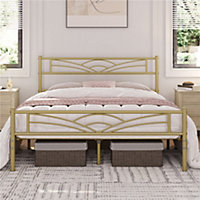 Yaheetech Antique Gold 5ft King Metal Bed Frame with Cloud-inspired Design Headboard and Footboard
