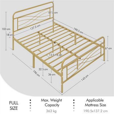 Yaheetech Antique Gold Double Metal Bed Frame with Criss-Cross Design Headboard and Footboard