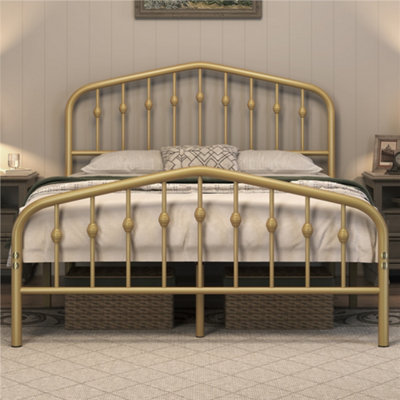 Yaheetech Antique Gold Full Size Metal Bed with Arched Headboard