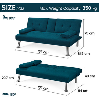 Yaheetech Aqua Blue Fabric Upholstered Convertible Futon Sofa Bed for Small Space