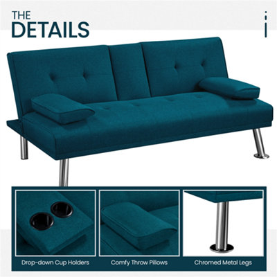 Yaheetech Aqua Blue Fabric Upholstered Convertible Futon Sofa Bed for Small Space