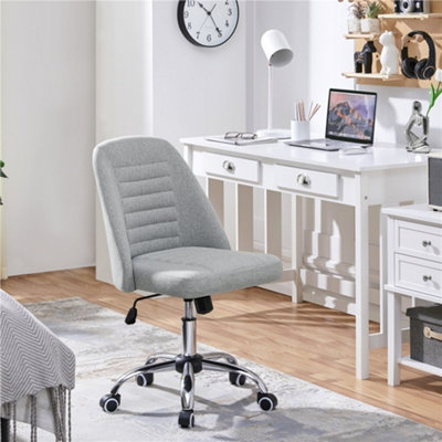 Yaheetech Armless Adjustable Desk Chair with Rolling Wheels - Light Grey / Linen Fabric