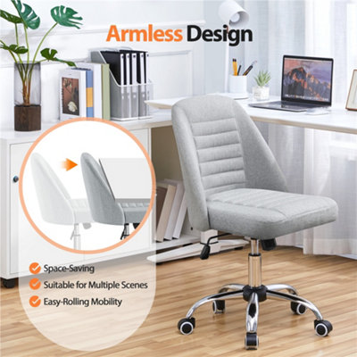 Yaheetech Armless Adjustable Desk Chair with Rolling Wheels - Light Grey / Linen Fabric