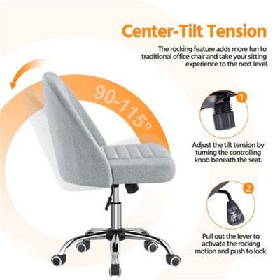 Yaheetech Armless Adjustable Desk Chair with Rolling Wheels - Light Grey / Linen Fabric